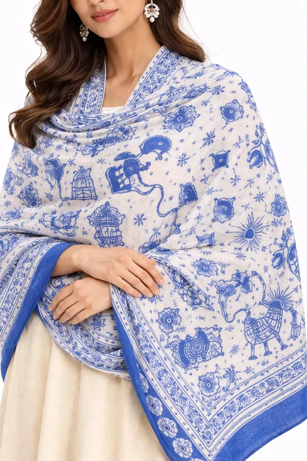 Blue_Wool_With_Viscose_Soft_Story_Shawl_For_Unisex