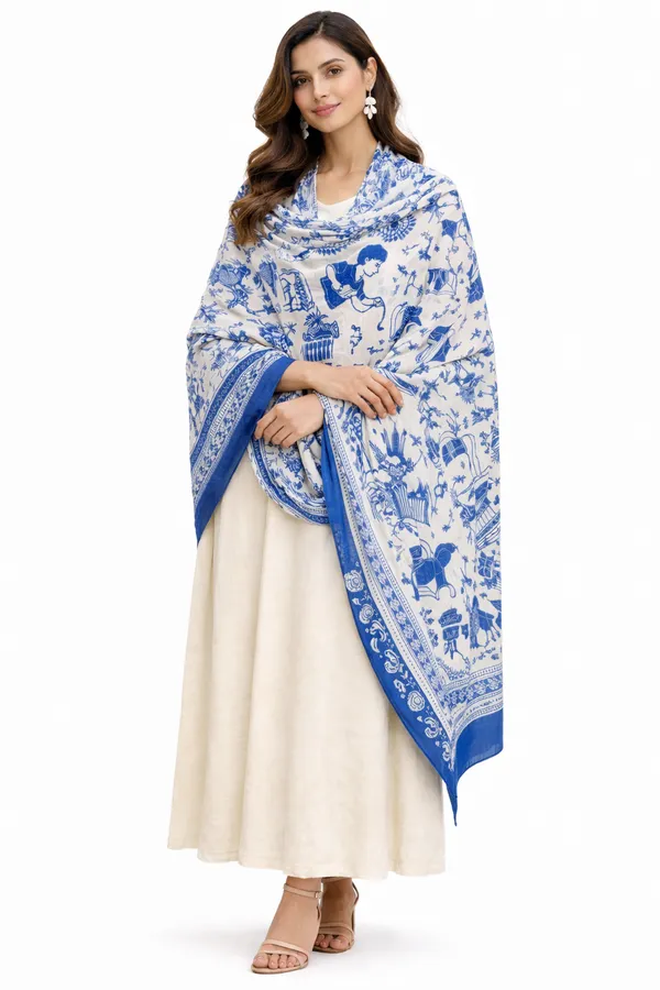 Blue_Wool_With_Viscose_Soft_Story_Shawl_For_Unisex
