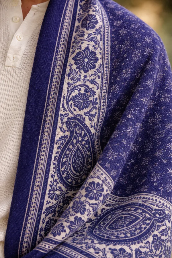Royal_Blue_Wool_With_Viscose_Soft_Kashmiri_Paisley_Design_Shawl_For_Women
