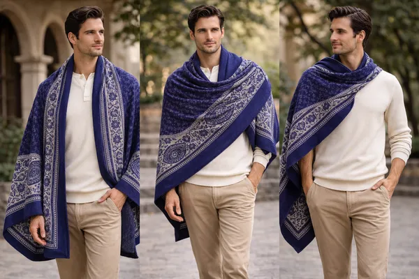 Royal_Blue_Wool_With_Viscose_Soft_Kashmiri_Paisley_Design_Shawl_For_Women
