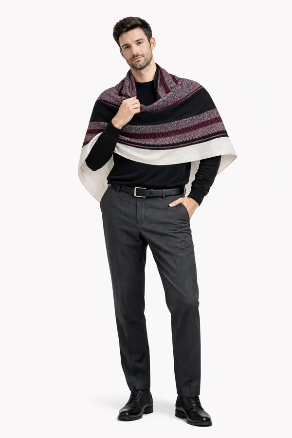 Black_And_Maroon_Wool_With_Viscose_Soft_Ethnic_Shawl_For_Men