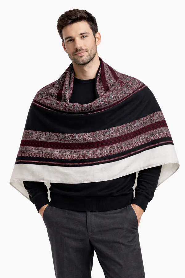 Black_And_Maroon_Wool_With_Viscose_Soft_Ethnic_Shawl_For_Men
