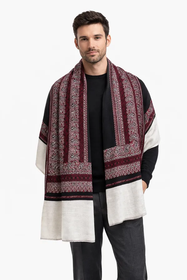 Black_And_Maroon_Wool_With_Viscose_Soft_Ethnic_Shawl_For_Men