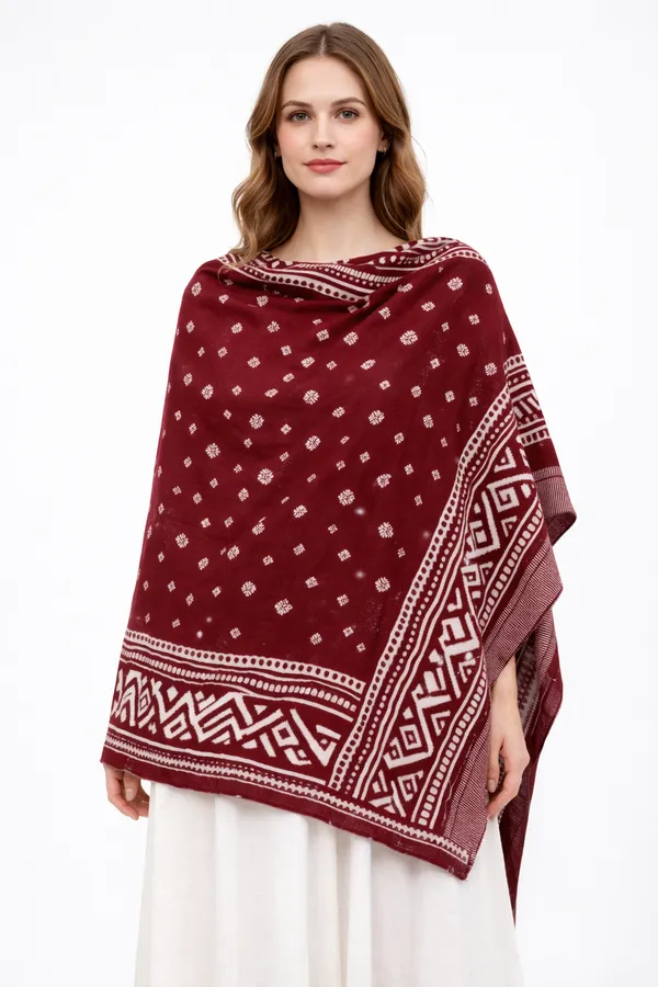 Maroon_And_White_Wool_With_Viscose_Soft_Ethnic_Shawl_For_Women