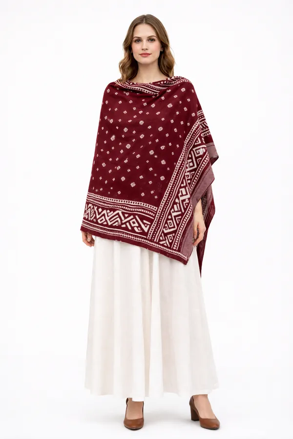 Maroon_And_White_Wool_With_Viscose_Soft_Ethnic_Shawl_For_Women