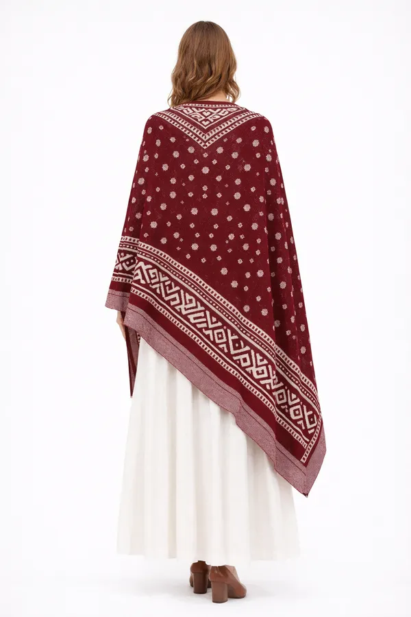 Maroon_And_White_Wool_With_Viscose_Soft_Ethnic_Shawl_For_Women