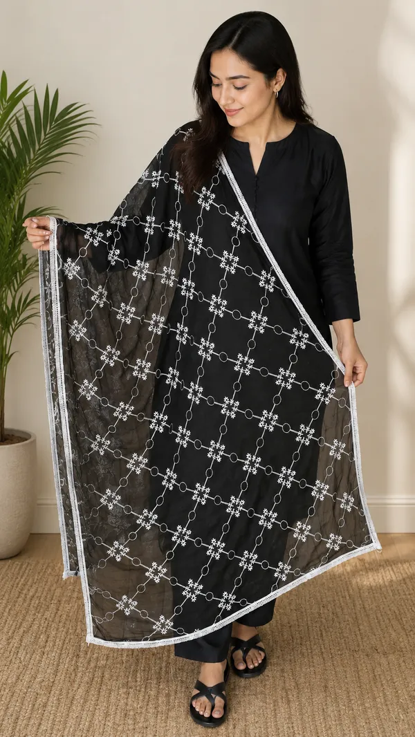 Women's_Black_Saffron_Karachi_Embroidered_Dupatta_|_Net_Dupatta_with_White_Floral_Embroidery_|_Lightweight_Ethnic_Dupatta_for_Kurti,_Suit_&_Festive_Wear_|_2.2_Meter
