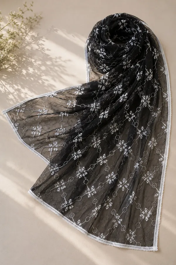 Women's_Black_Saffron_Karachi_Embroidered_Dupatta_|_Net_Dupatta_with_White_Floral_Embroidery_|_Lightweight_Ethnic_Dupatta_for_Kurti,_Suit_&_Festive_Wear_|_2.2_Meter