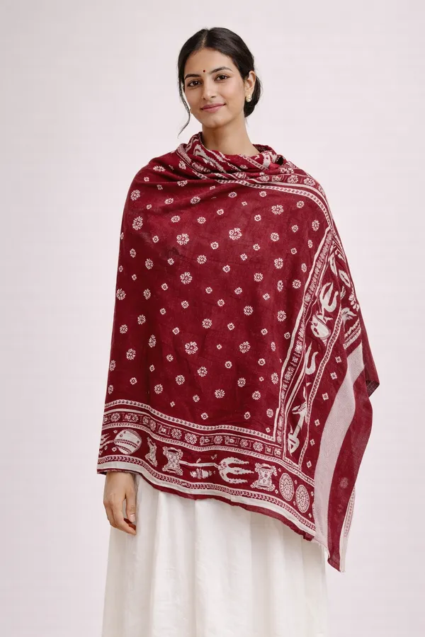 Maroon_And_White_Wool_With_Viscose_Soft_Story_Shawl_For_Women