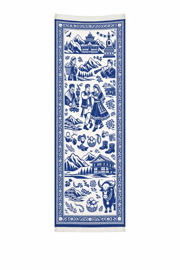 Blue_And_White_Wool_With_Viscose_Soft_Story_Shawl_For_Women