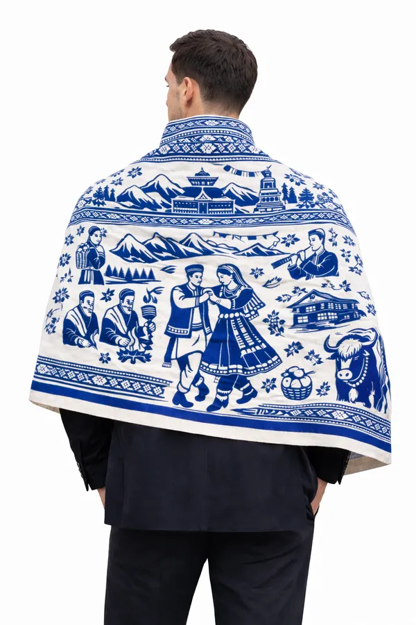 Blue_And_White_Wool_With_Viscose_Soft_Story_Shawl_For_Women
