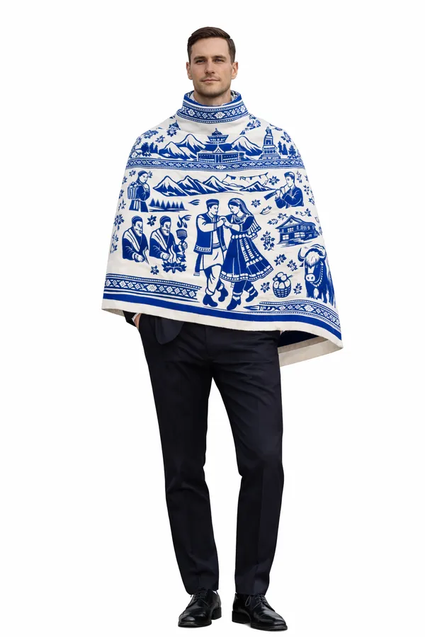 Blue_And_White_Wool_With_Viscose_Soft_Story_Shawl_For_Women