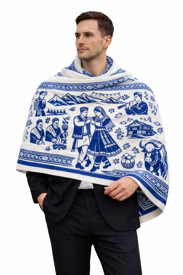 Blue_And_White_Wool_With_Viscose_Soft_Story_Shawl_For_Women