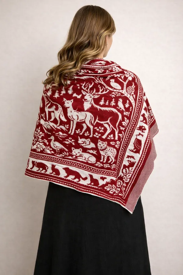 Maroon_And_White_Wool_With_Viscose_Soft_Story_Shawl_For_Women