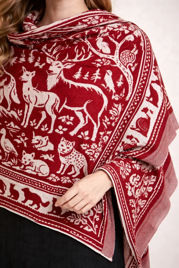 Maroon_And_White_Wool_With_Viscose_Soft_Story_Shawl_For_Women