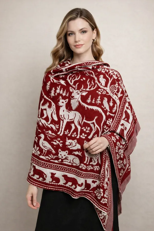 Maroon_And_White_Wool_With_Viscose_Soft_Story_Shawl_For_Women