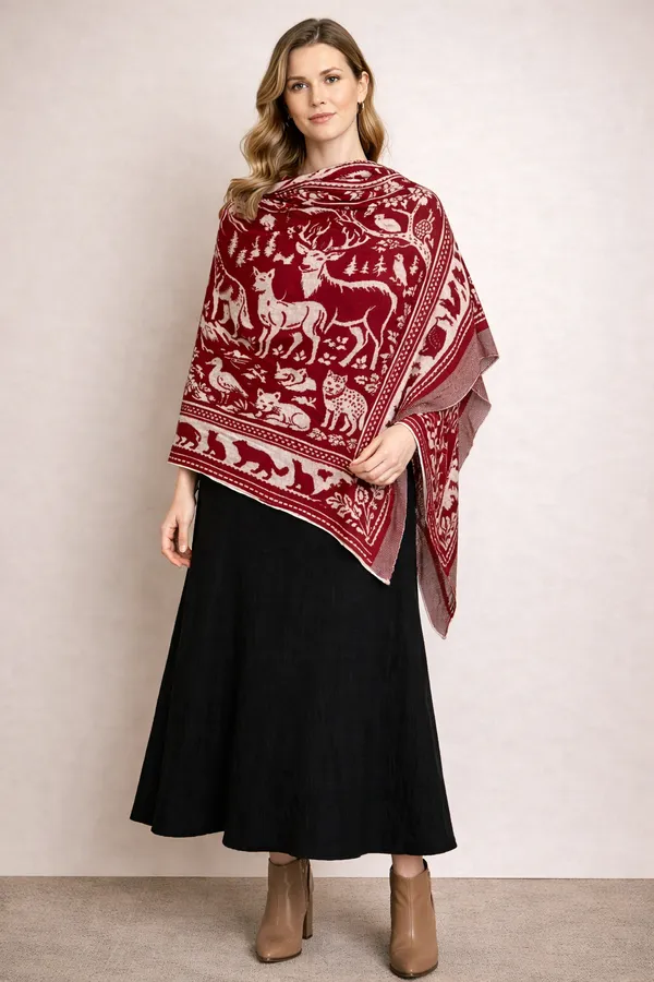 Maroon_And_White_Wool_With_Viscose_Soft_Story_Shawl_For_Women