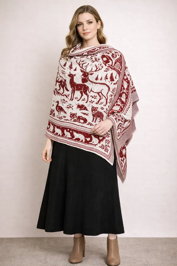Maroon_And_White_Wool_With_Viscose_Soft_Story_Shawl_For_Women