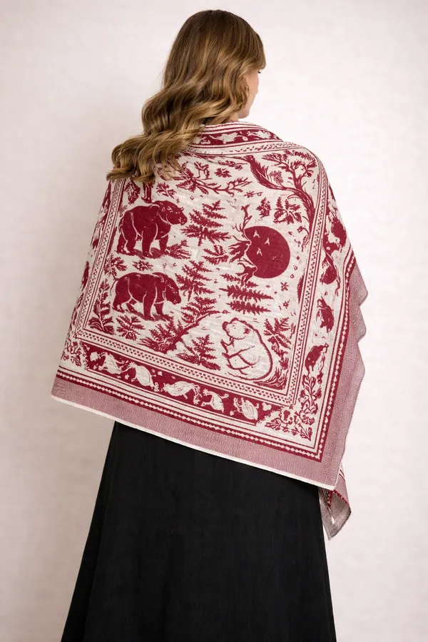 Maroon_And_White_Wool_With_Viscose_Soft_Story_Shawl_For_Women