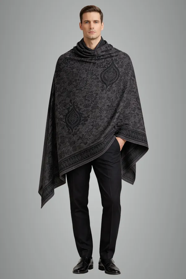 Black_Wool_With_Viscose_Soft_Kashmiri_Paisley_Design_Shawl_For_Men
