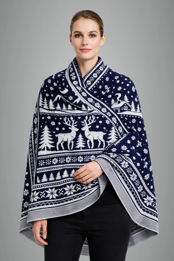 Navy_Blue_And_White_Wool_With_Viscose_Soft_Story_Shawl_For_Women