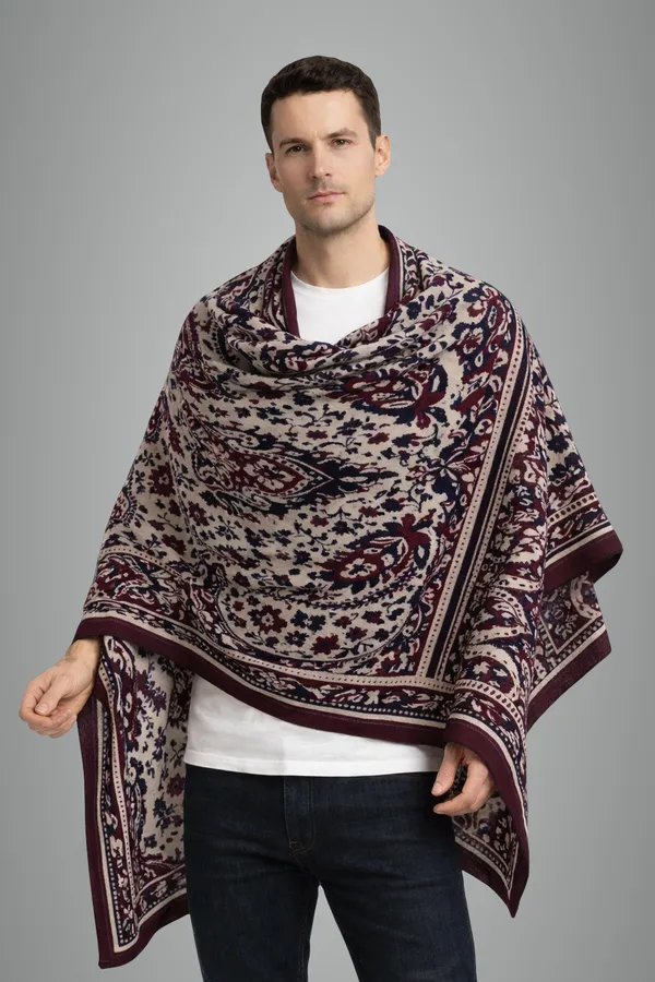 Blue_And_Maroon_Wool_With_Viscose_Soft_Kashmiri_Paisley_Design_Shawl_For_Men