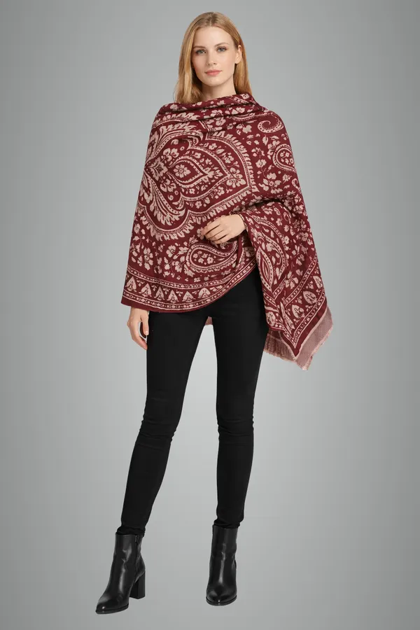 Maroon_Wool_With_Viscose_Soft_Kashmiri_Paisley_Design_Shawl_For_Women