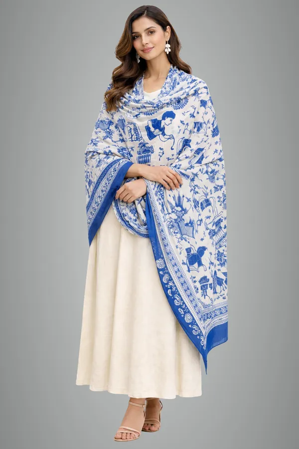 Blue_Wool_With_Viscose_Soft_Story_Shawl_For_Unisex