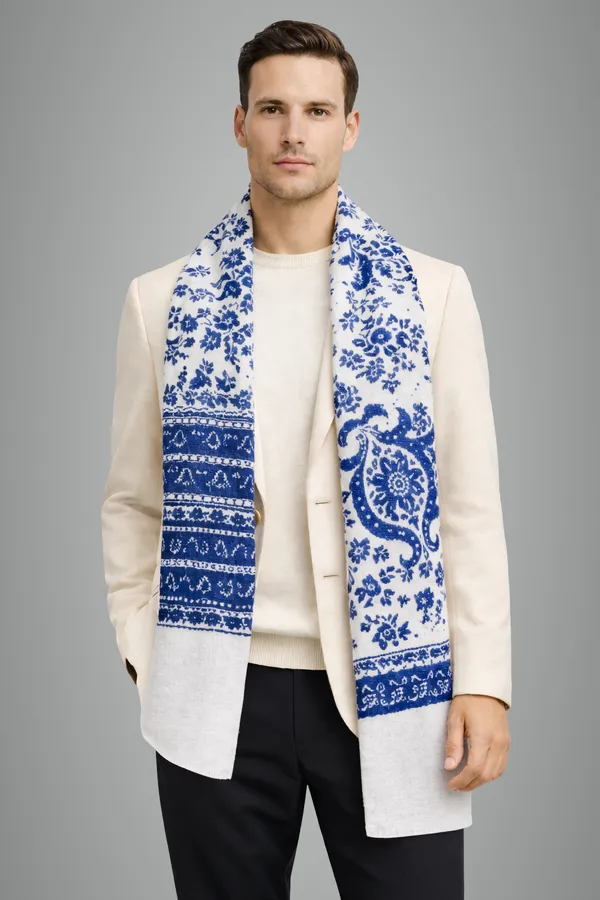 Blue_And_White_Wool_With_Viscose_Soft_Kashmiri_Paisley_Design_Shawl_For_Men