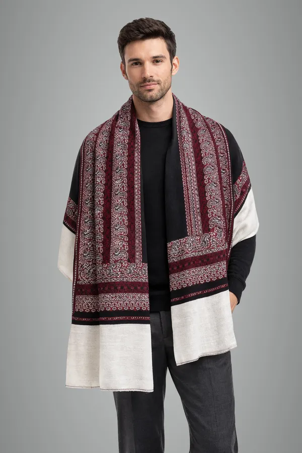 Black_And_Maroon_Wool_With_Viscose_Soft_Ethnic_Shawl_For_Men