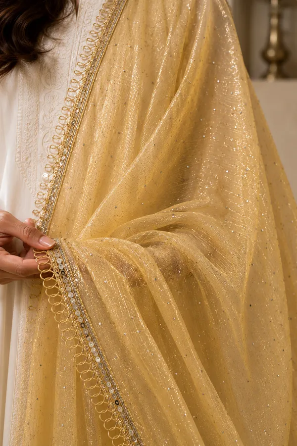 Designer_Mustard_Yellow_Soft_Net_Dupatta_with_White_Stone_Embellishments_&_Elegant_Golden_Sequin_Border