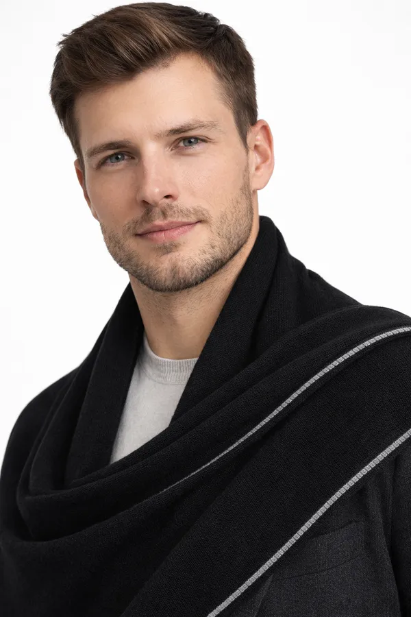 Black_Wool_With_Viscose_Soft_Solid_Shawl_For_Men