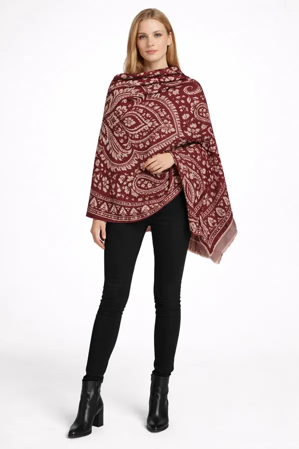 Maroon_Wool_With_Viscose_Soft_Kashmiri_Paisley_Design_Shawl_For_Women