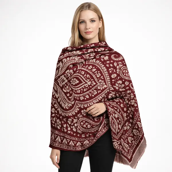 Maroon_Wool_With_Viscose_Soft_Kashmiri_Paisley_Design_Shawl_For_Women