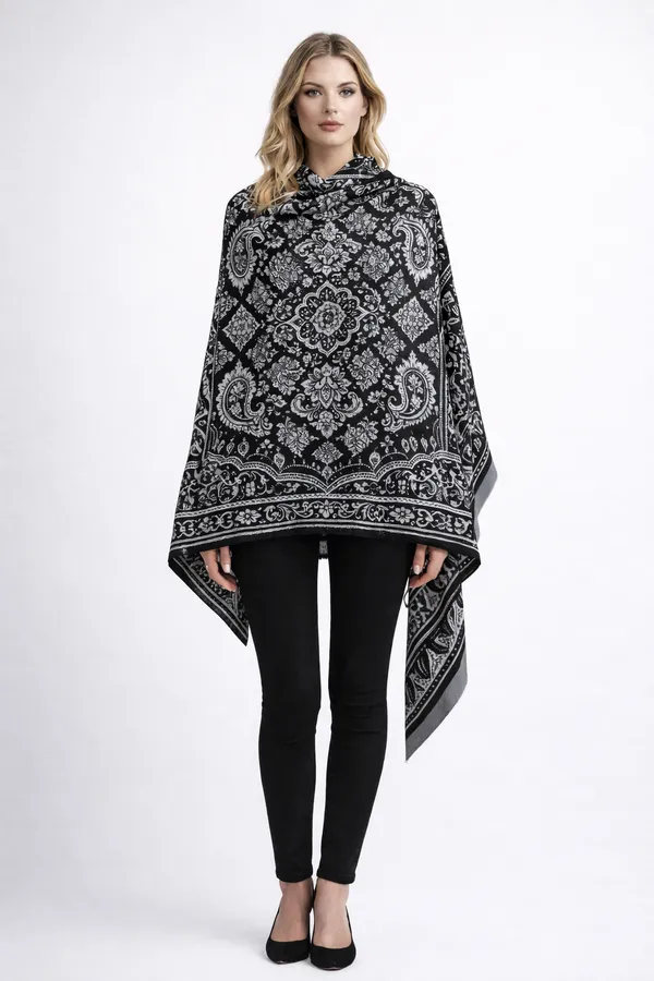 White_And_Black_Wool_With_Viscose_Soft_Kashmiri_Paisley_Design_Shawl_For_Women