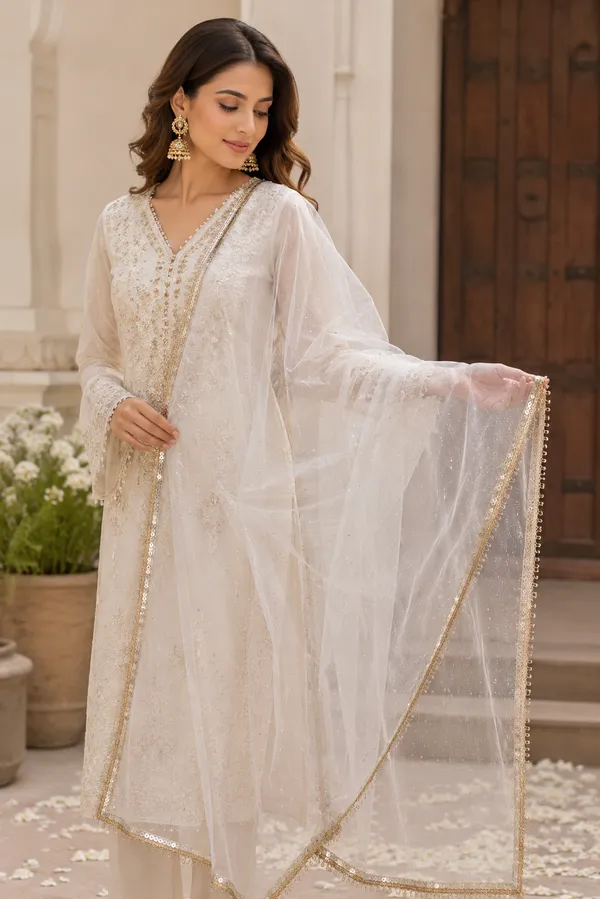 White_Stone_Work_Net_Dupatta_with_Golden_Sequin_Lace_Border