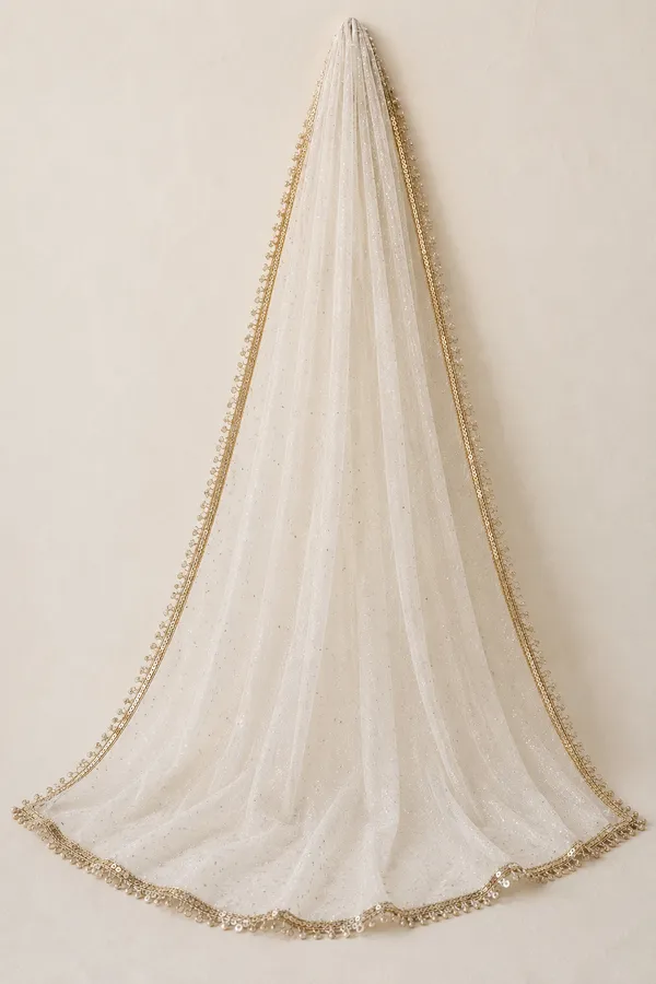 White_Stone_Work_Net_Dupatta_with_Golden_Sequin_Lace_Border