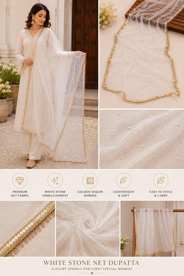 White_Stone_Work_Net_Dupatta_with_Golden_Sequin_Lace_Border