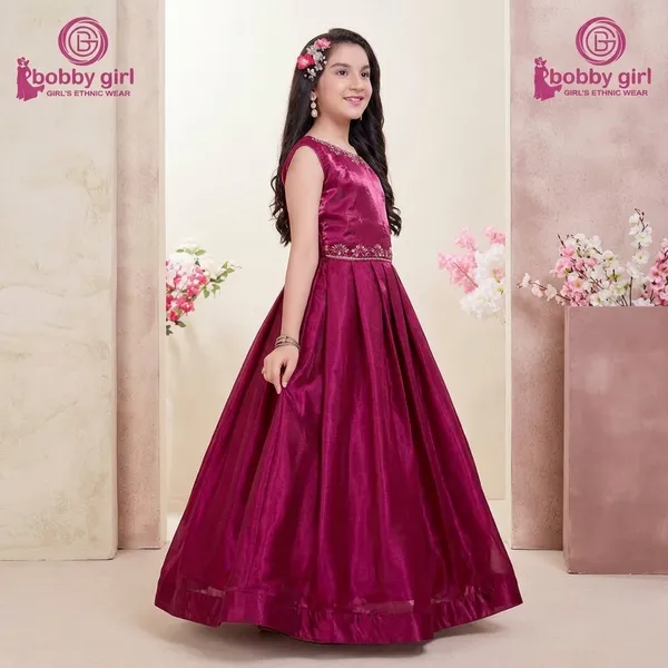 Magenta_Star_Georgette_Embroidered_Sleeveless_Gown_For_Girls