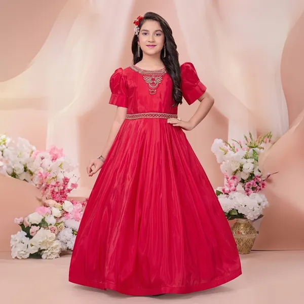 Red_Star_Georgette_Puff_Sleeve_Embellished_Gown_For_Girls