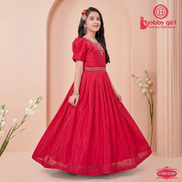 Red_Star_Georgette_Puff_Sleeve_Embellished_Gown_For_Girls
