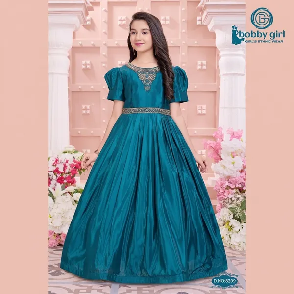 Teal_Blue_Star_Georgette_Embellished_Flared_Gown_For_Girls