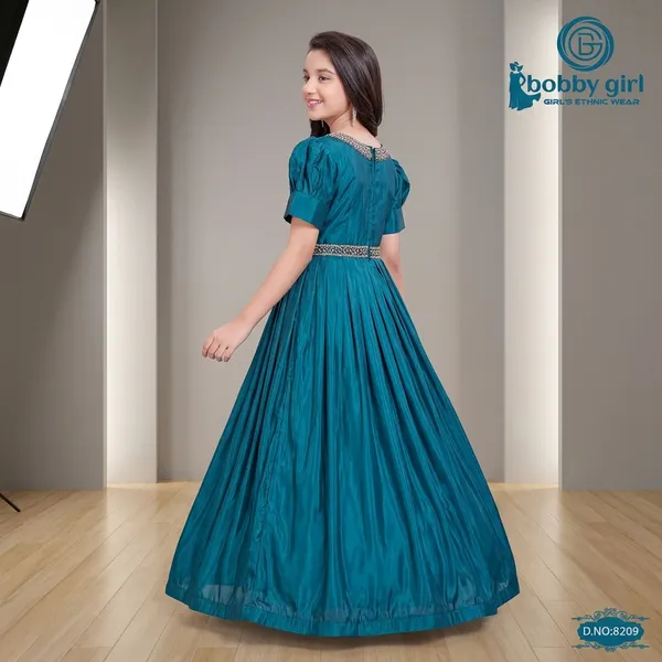 Teal_Blue_Star_Georgette_Embellished_Flared_Gown_For_Girls