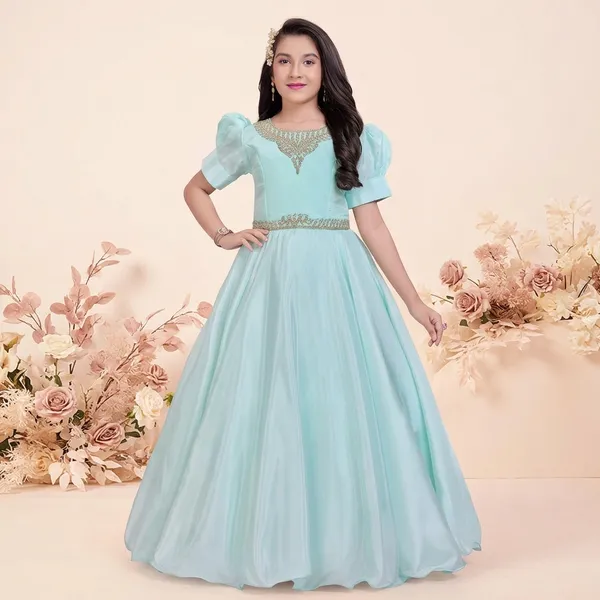 Sky_Blue_Star_Georgette_Puff_Sleeve_Embellished_Gown_For_Girls