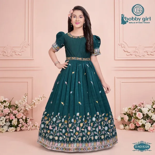 Teal_Green_Star_Georgette_Floral_Embroidered_Gown_For_Girls