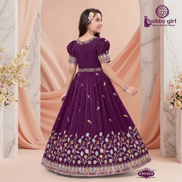 Purple_Star_Georgette_Embroidered_Puff_Sleeve_Gown_For_Girls