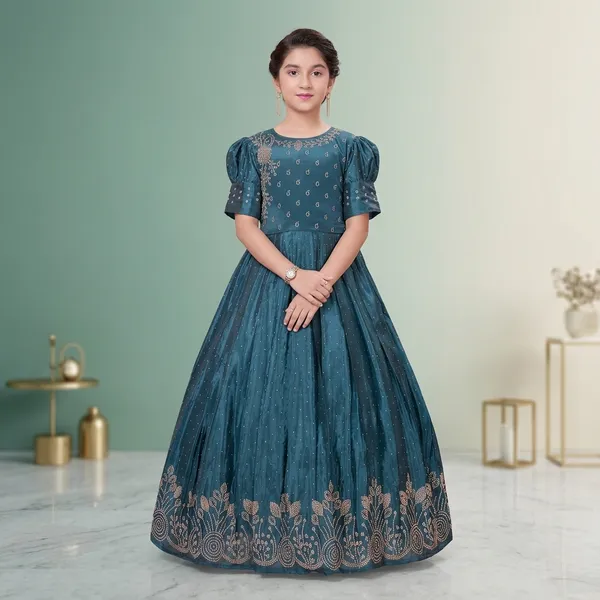 Teal_Star_Georgette_Embroidered_Anarkali_Gown_For_Girls