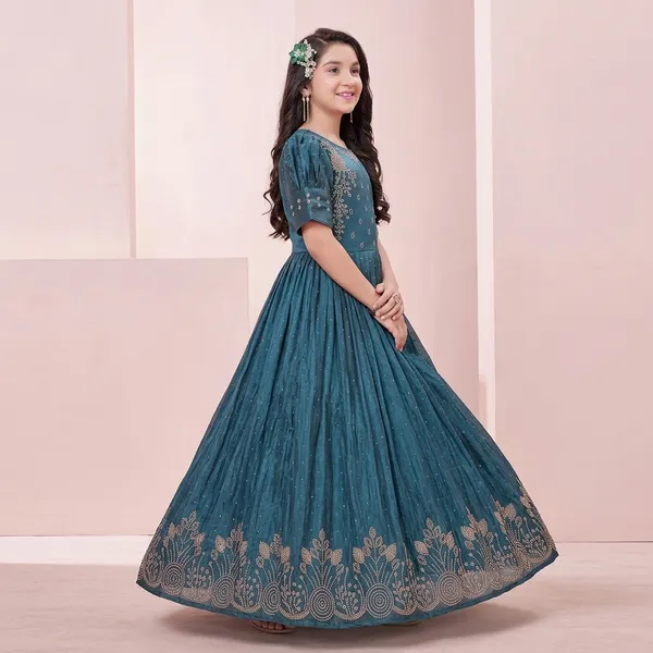 Teal_Star_Georgette_Embroidered_Anarkali_Gown_For_Girls