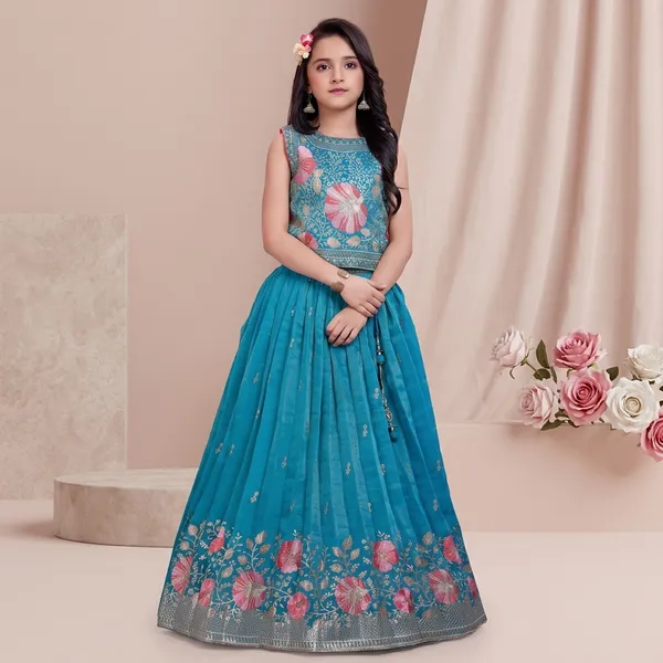 Turquoise_Star_Georgette_Embroidered_Floral_Lehenga_Choli_For_Girls