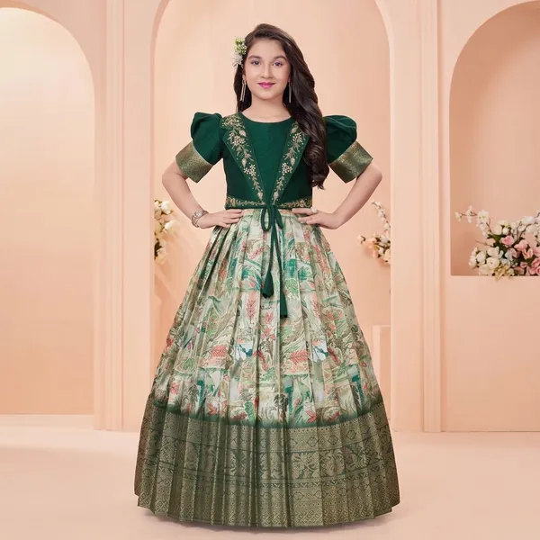 Green_Star_Georgette_Floral_Print_Anarkali_Gown_For_Girls
